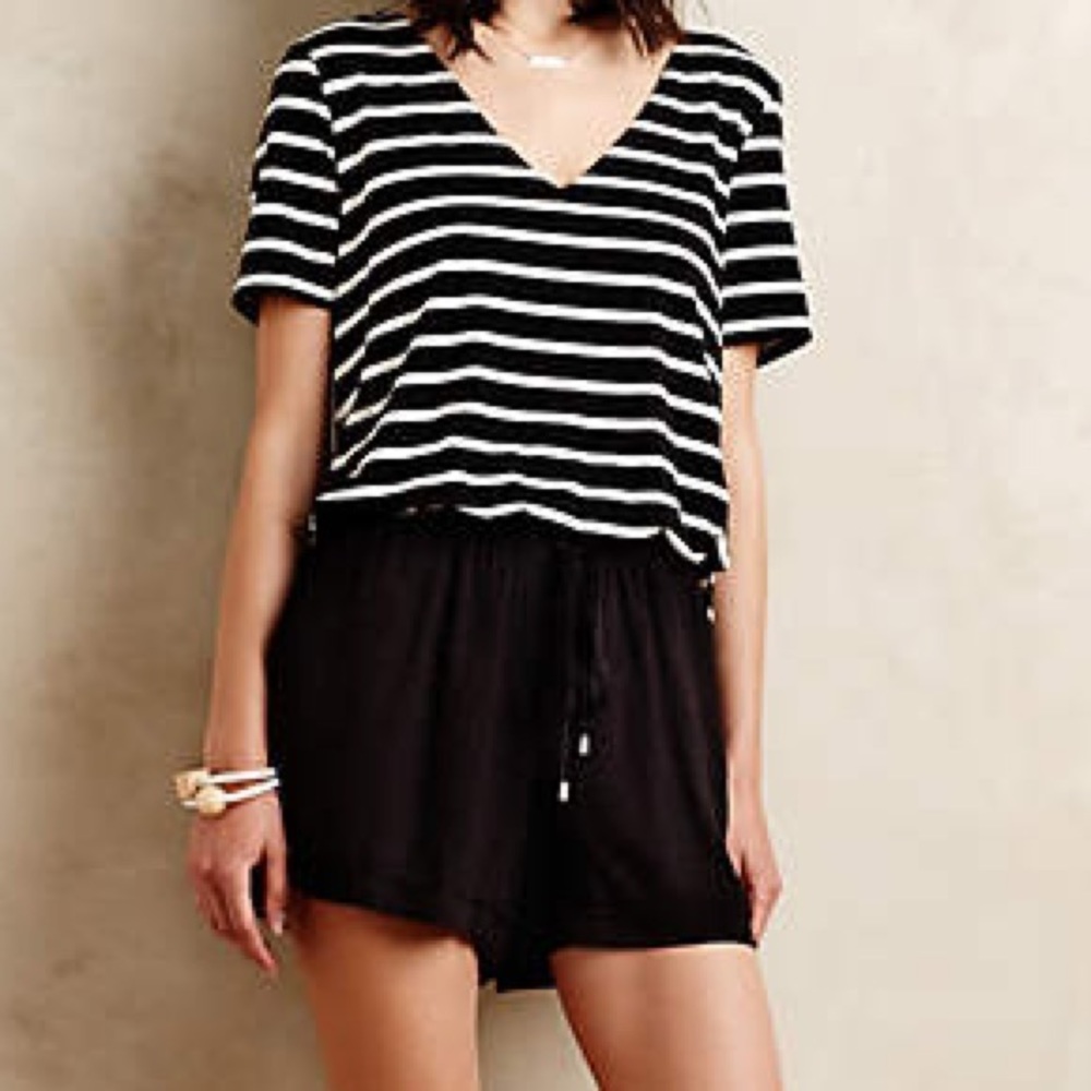 Anthropologie Black & White Striped Casual Romper